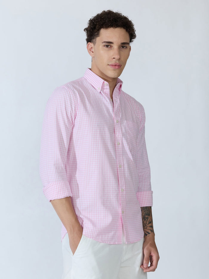 Sara - 100% Cotton Gingham Shirt - Pink