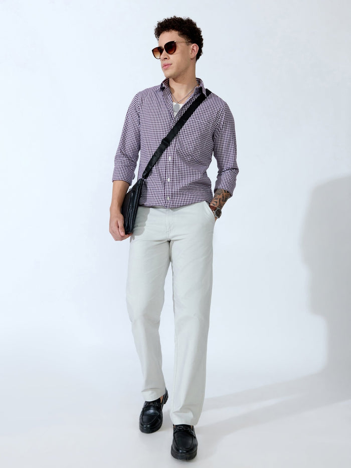 Sara - 100% Cotton Gingham Shirt - Wine