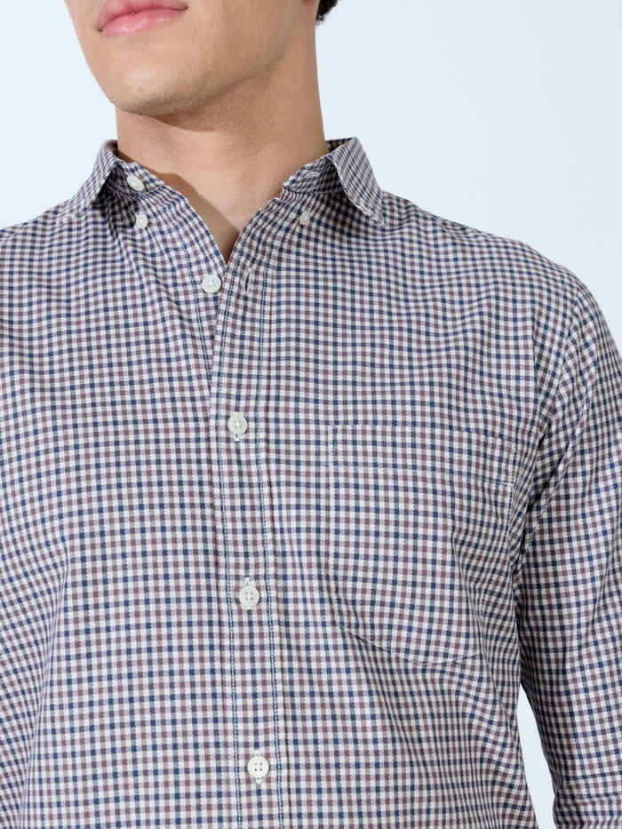 Saran - Turkish Fit Mini Checks Shirt - Brown
