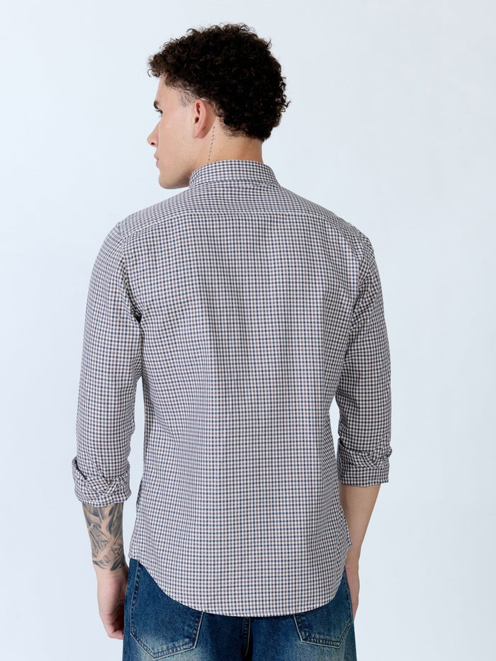 Saran - Turkish Fit Mini Checks Shirt - Brown