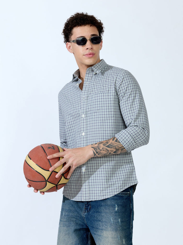 Saran - Turkish Fit Mini Checks Shirt - Light Green