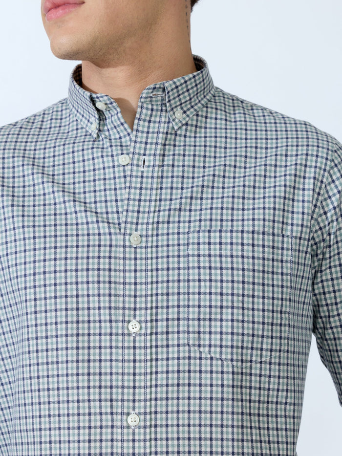 Saran - Turkish Fit Mini Checks Shirt - Light Green