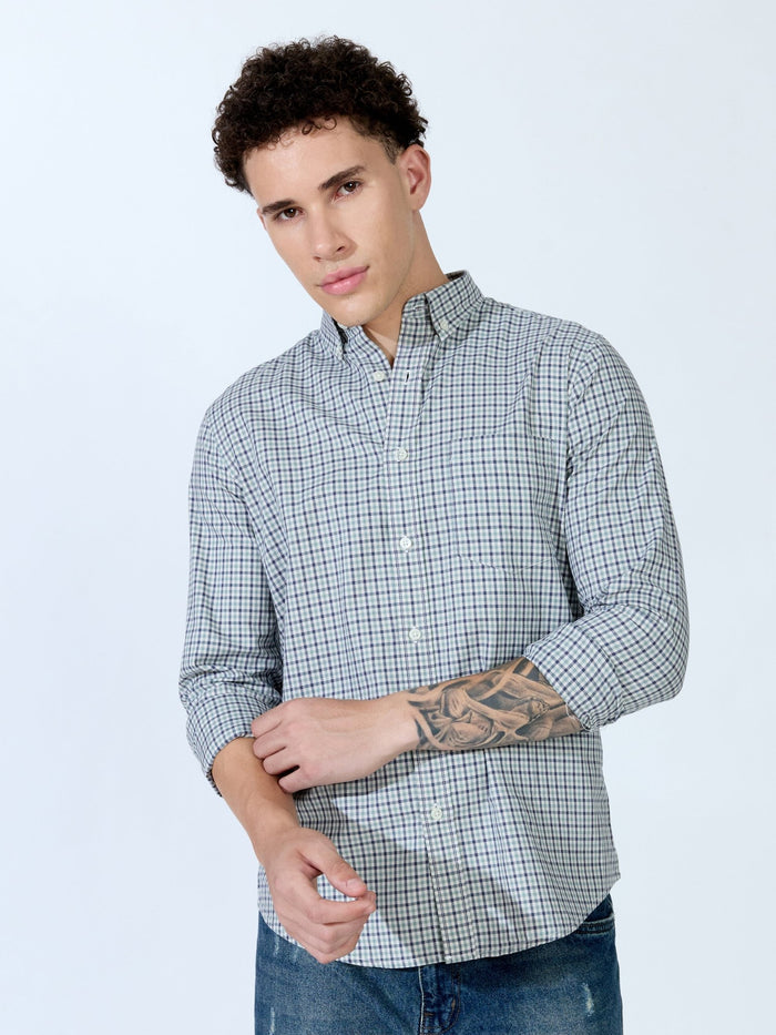 Saran - Turkish Fit Mini Checks Shirt - Light Green