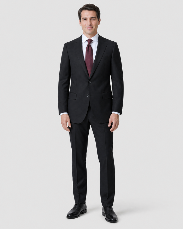 Sartoria Mazara Solid Black Slim Fit Notch Lapel Stretch Wool Suit
