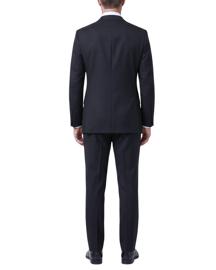 Sartoria Mazara Solid Black Slim Fit Notch Lapel Stretch Wool Suit