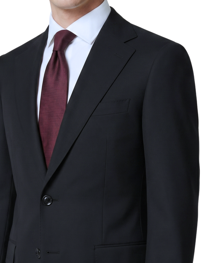 Sartoria Mazara Solid Black Slim Fit Notch Lapel Stretch Wool Suit
