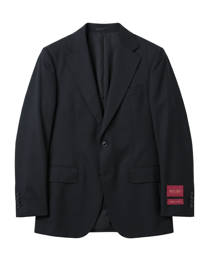 Sartoria Mazara Solid Black Slim Fit Notch Lapel Stretch Wool Suit