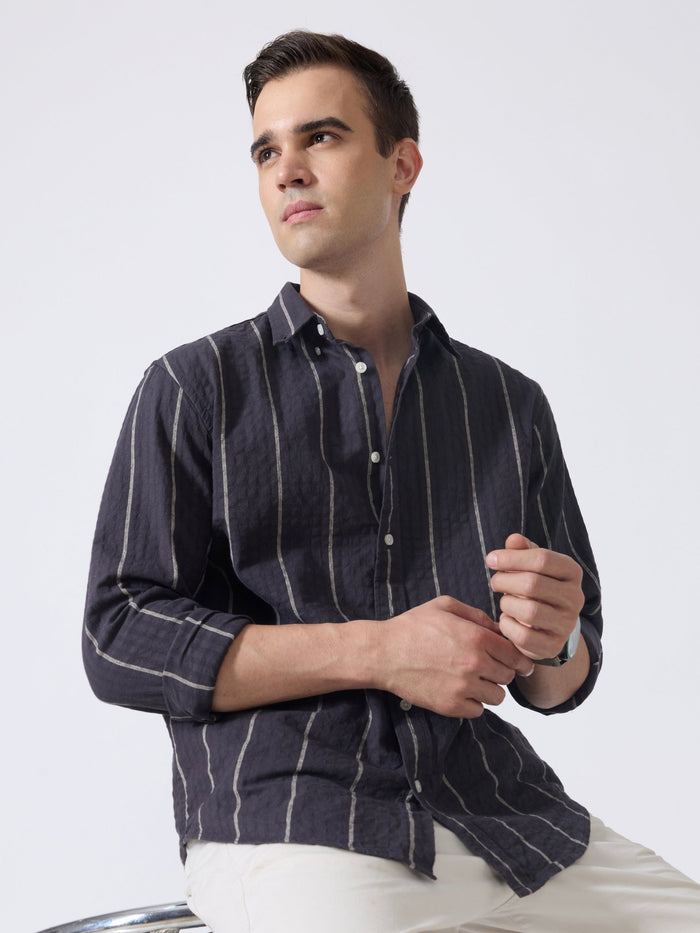 Sata - Textured Stripe Shirt - Charcoal