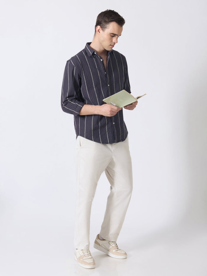 Sata - Textured Stripe Shirt - Charcoal