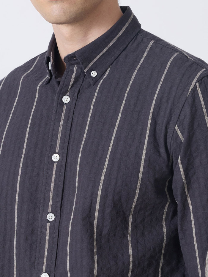 Sata - Textured Stripe Shirt - Charcoal