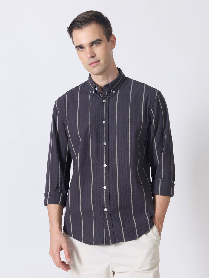 Sata - Textured Stripe Shirt - Charcoal