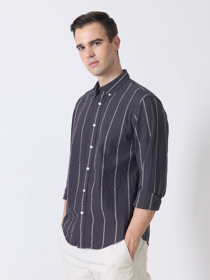 Sata - Textured Stripe Shirt - Charcoal
