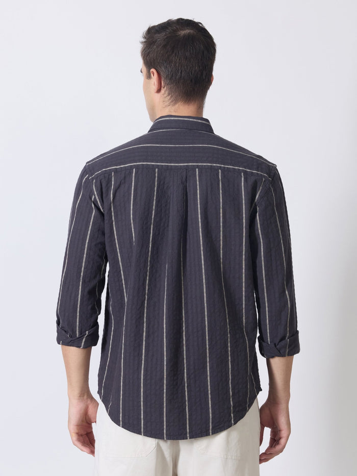 Sata - Textured Stripe Shirt - Charcoal