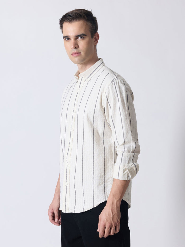 Sata - Textured Stripe Shirt - Cream