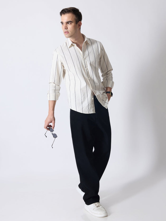 Sata - Textured Stripe Shirt - Cream