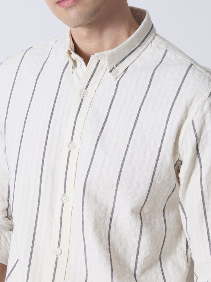 Sata - Textured Stripe Shirt - Cream