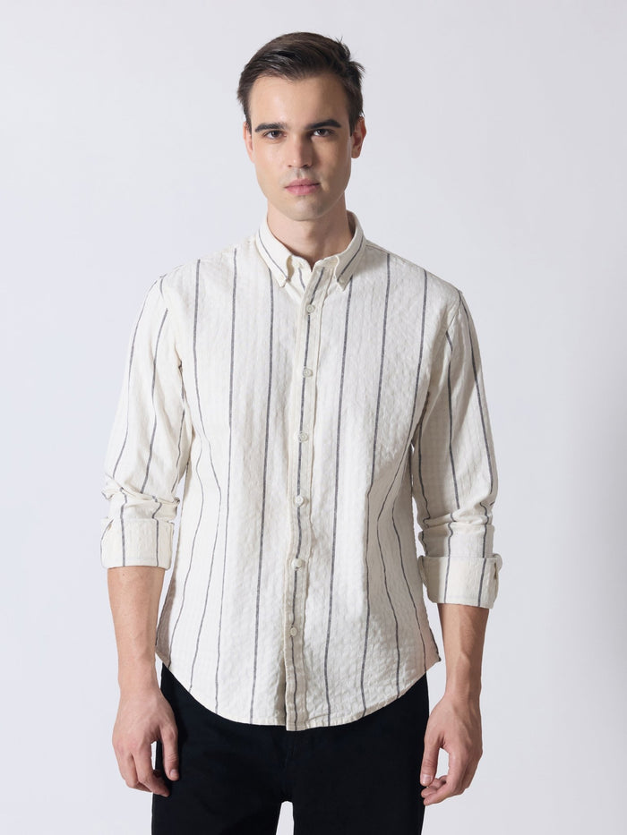 Sata - Textured Stripe Shirt - Cream