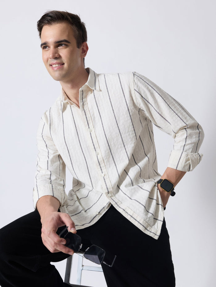 Sata - Textured Stripe Shirt - Cream