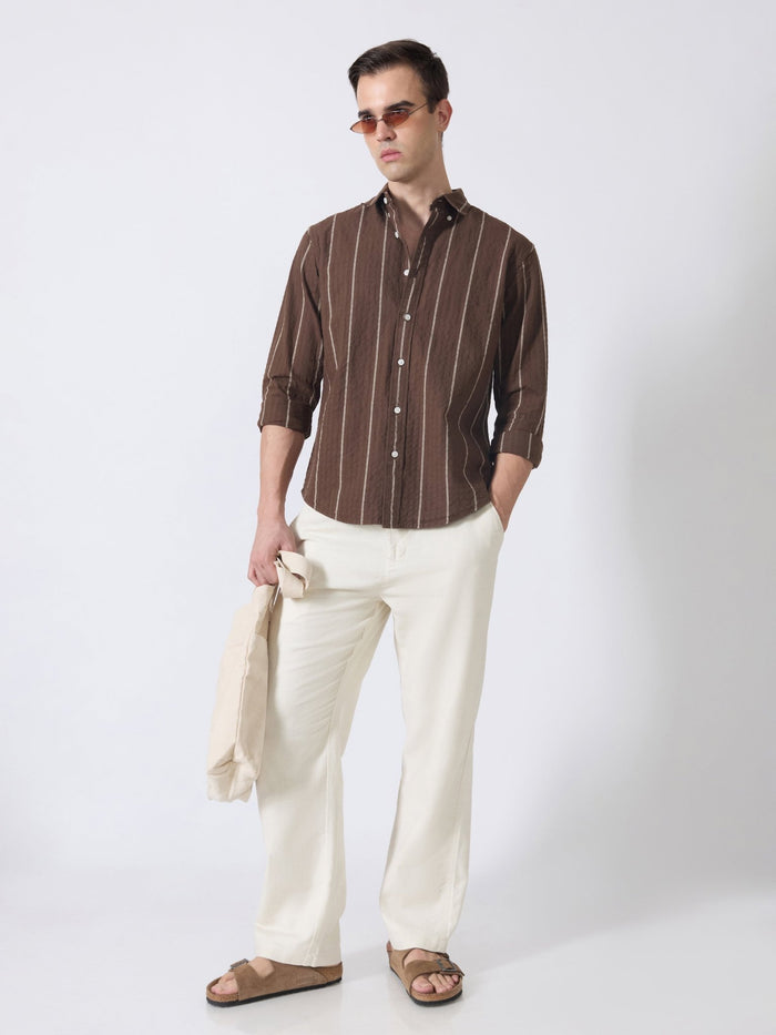 Sata - Textured Stripe Shirt - Dark Brown
