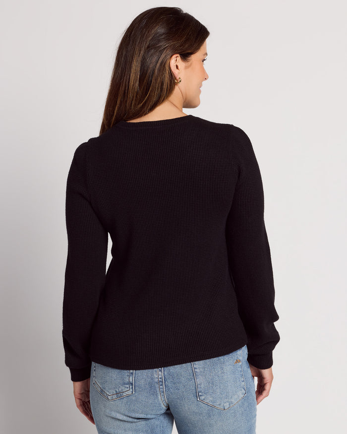 Washed Black $|& Herizon Saturday Shirred Sleeve Thermal Top - SOF Back