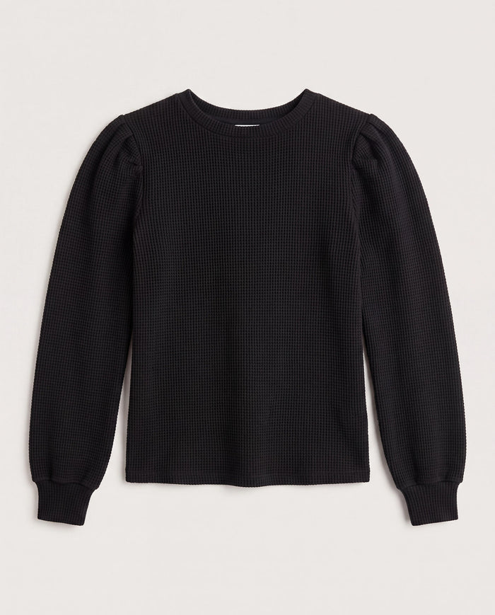 Washed Black $|& Herizon Saturday Shirred Sleeve Thermal Top - Hanger Detail