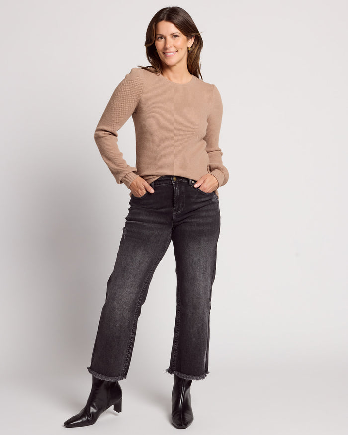 Washed Fawn $|& Herizon Saturday Shirred Sleeve Thermal Top - SOF Front