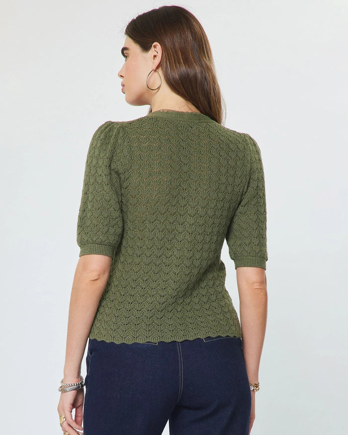 Olive $|& Current Air Scalloped Edge Cardigan Sweater Top - Hanger Side