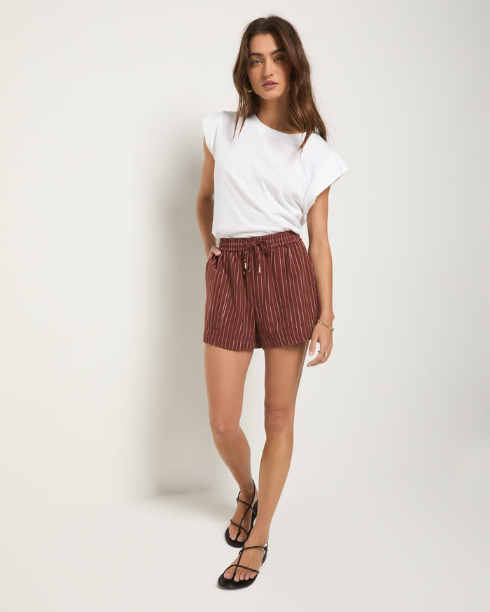 Cinnamon Stripe $|& SEAS Seafoam Linen Blend Short - UGC On Fig