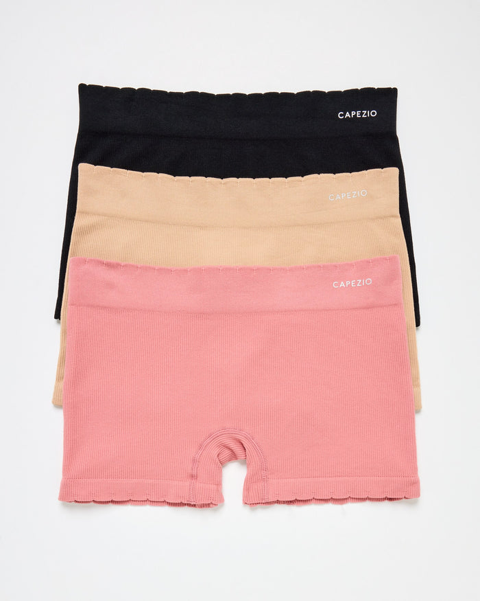 Black/Porcelain/Dusty Rose $|& Capezio Seamless Ribbed Boy Short 3 Pack