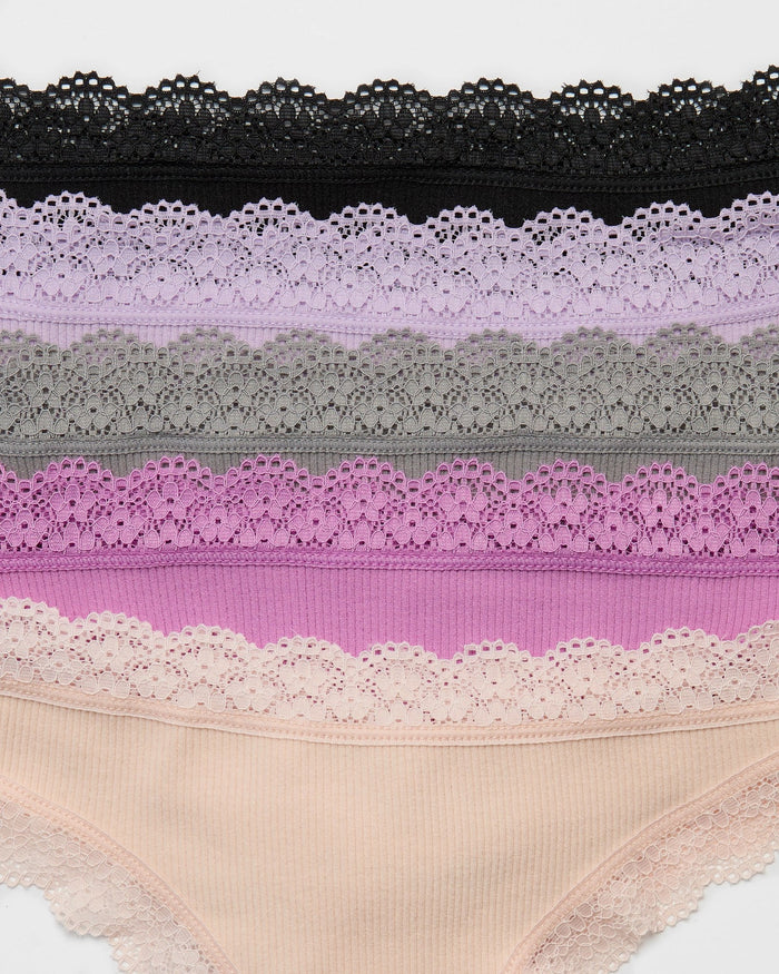 Violet Pack $|& real Underwear Seamless Ribbed Thong with Lace 5 Pack