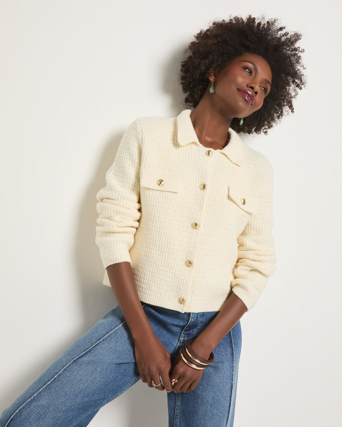 Cream $|& SEAS Serenity Pocket Cardigan - SOF Front