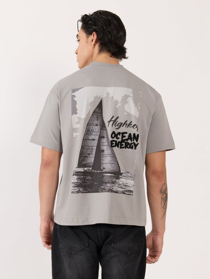 Men's Graphic Light Grey Loose Fit T-Shirt