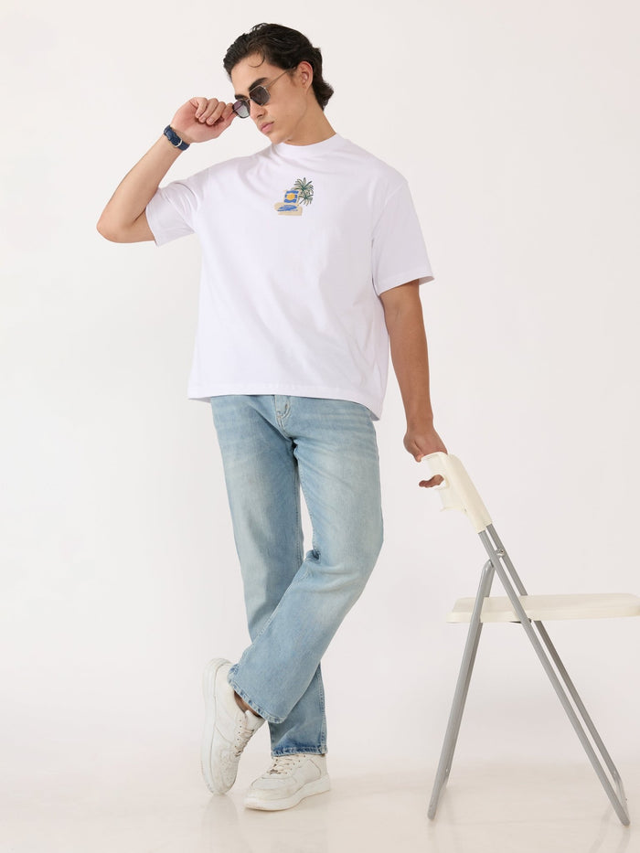 Men's Printed Loose Fit T-Shirt in white