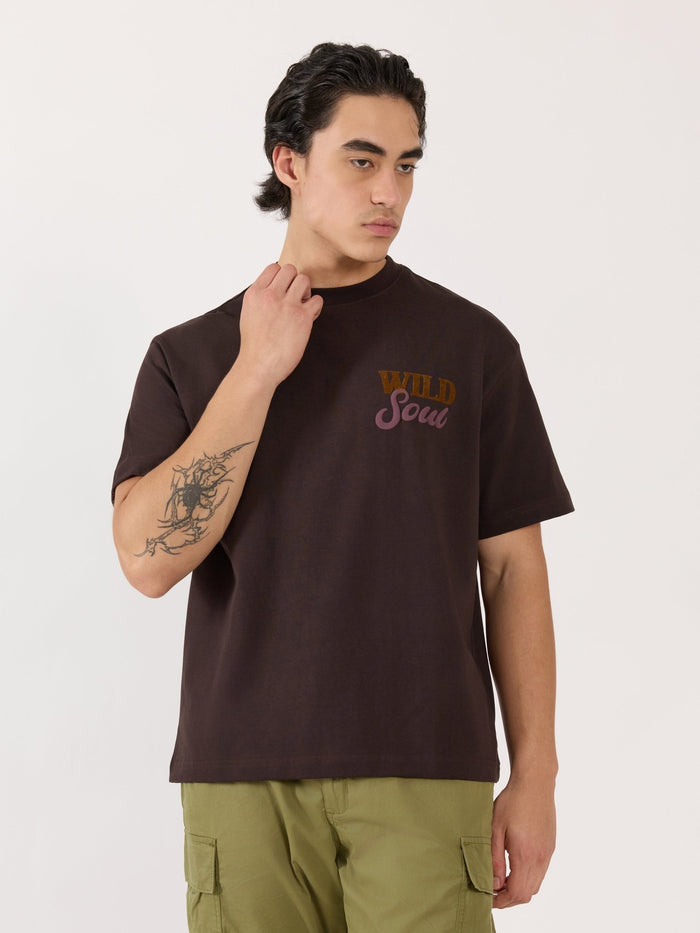Men's Graphic Dark Brown Loose Fit T-Shirt