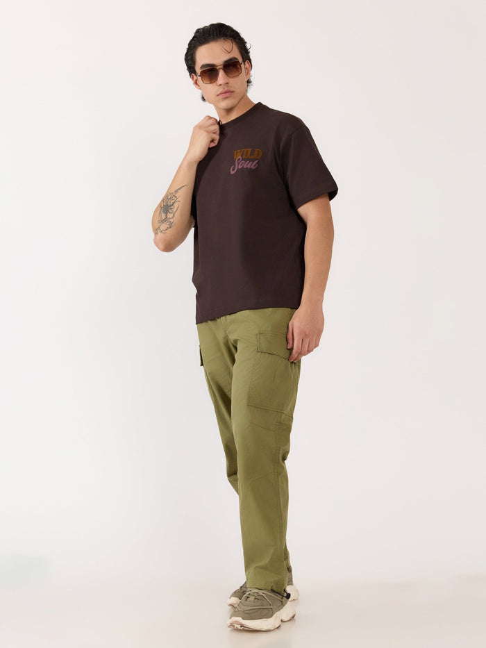 Men's Graphic Dark Brown Loose Fit T-Shirt