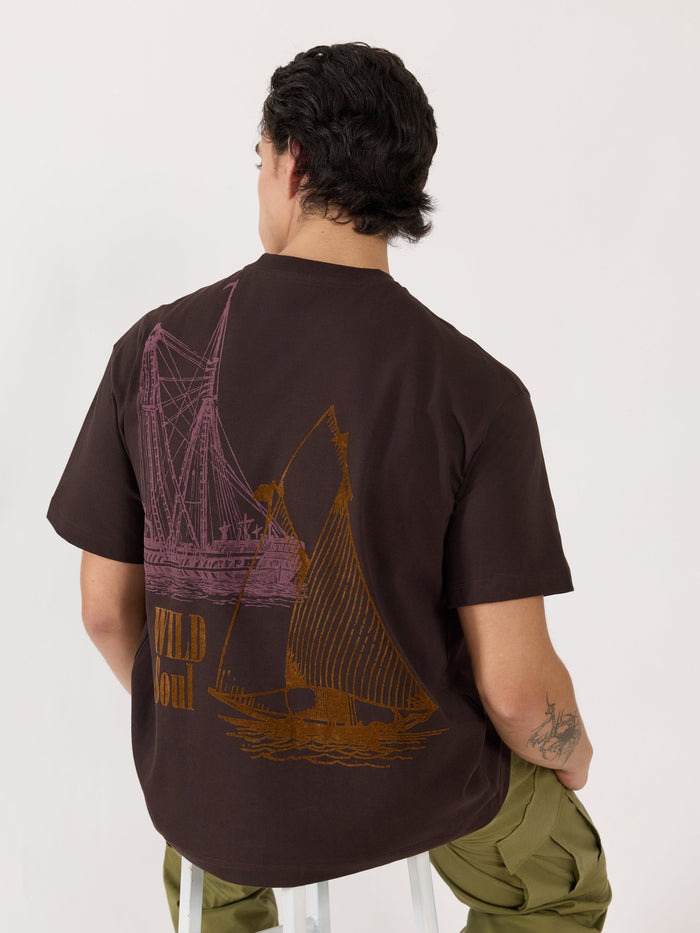 Men's Graphic Dark Brown Loose Fit T-Shirt