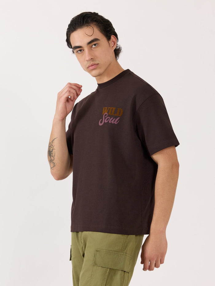 Men's Graphic Dark Brown Loose Fit T-Shirt