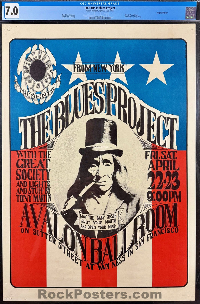 AUCTION - FD-5 - Blues Project - Great Society - Wes Wilson - 1966 Poster - Avalon Ballroom - CGC Graded 7.0-5173535-3860449