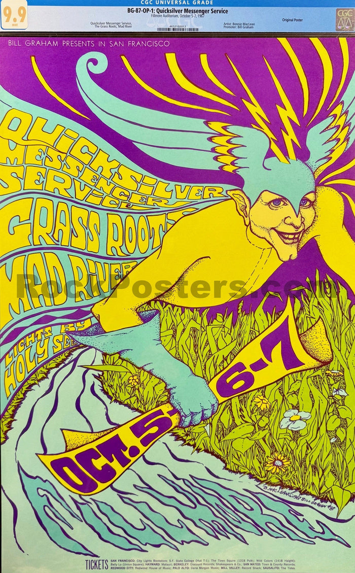 AUCTION - BG-87 - Quicksilver Messenger - Bonnie MacLean - 1967 Poster - Fillmore Auditorium - CGC Graded 9.9 MINT-5173056-3860451