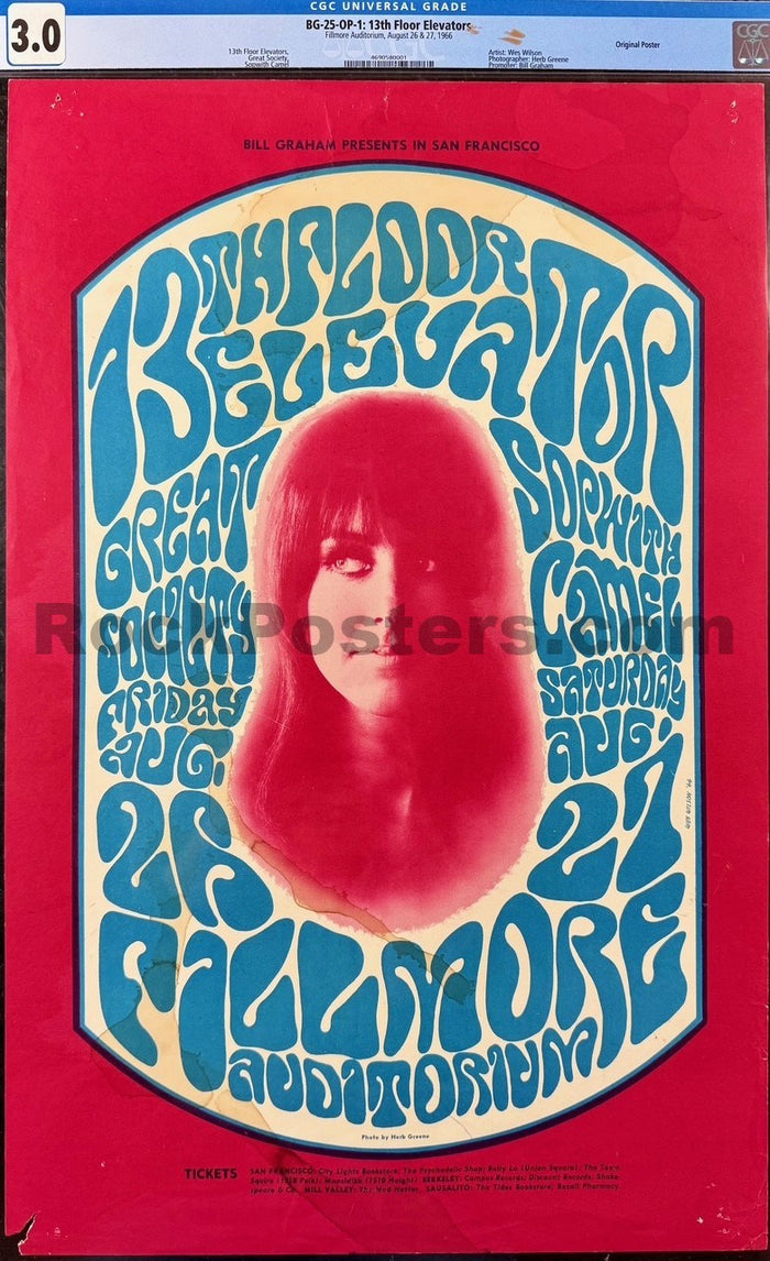 AUCTION - BG-25 - 13th Floor Elevators - Wes Wilson - 1966 Poster - Fillmore Auditorium - CGC Graded 3.0-5206673-3883541