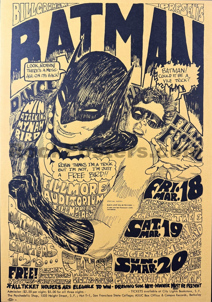 AUCTION -  BG-2-RP2 - "Batman" - Great Society Grace Slick - 1966 Poster - Fillmore Auditorium - Near Mint Minus-5282763-3942683
