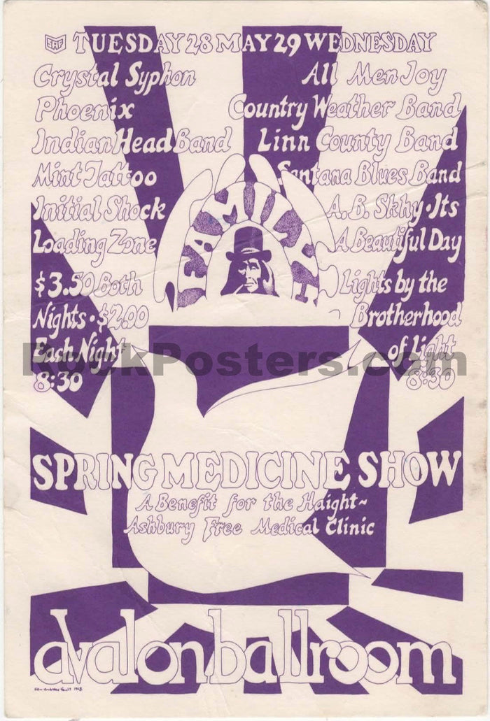 AUCTION - Santana - "Spring Medicine Show" - 1968 Benefit Handbill - Avalon Ballroom - Excellent-5233461-3905749