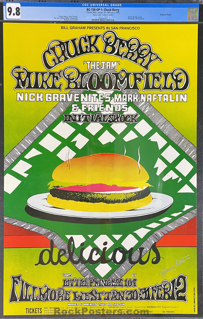 AUCTION - BG-158 - Chuck Berry - Randy Tuten Signed - 1969 Poster - Fillmore West - CGC Graded 9.8-5283317-3942718