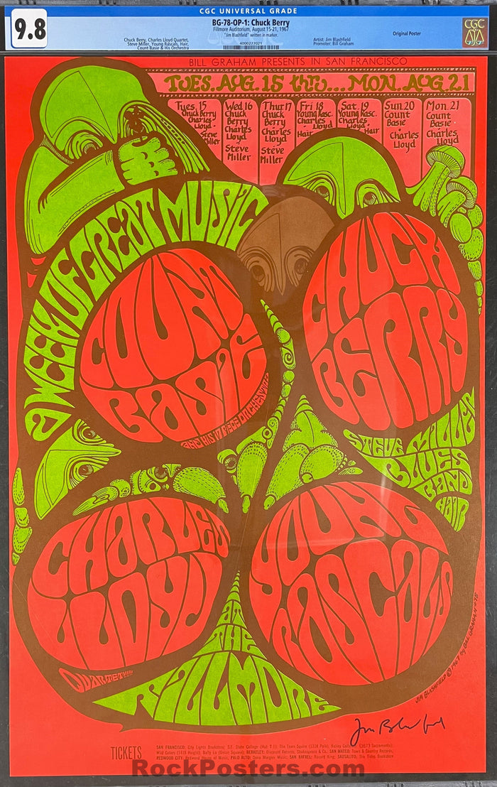 AUCTION - BG-78 - Count Basie/Chuck Berry - Jim Blashfield Signed - 1967 Poster - Fillmore Auditorium - CGC Graded 9.8-5283347-3942728