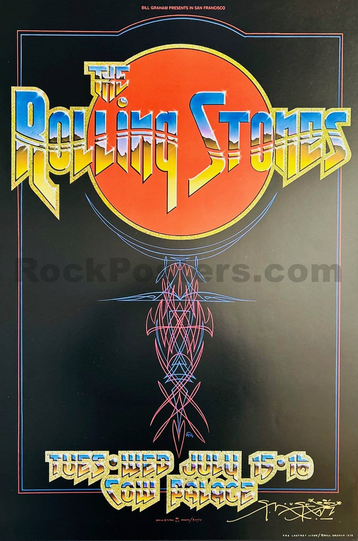 AUCTION - AOR 4.41 - Rolling Stones - Mouse Signed - 1975 Poster - Cow Palace San Francisco - Near Mint-5282754-3942743