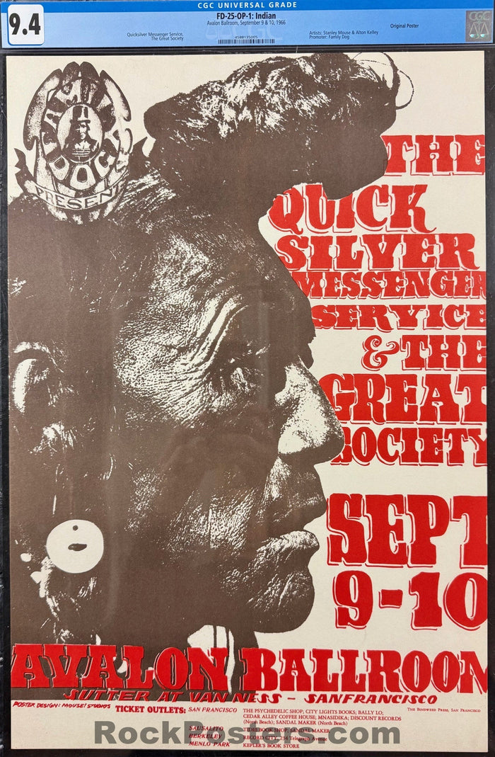 AUCTION - FD-25 - Quicksilver Messenger - Mouse & Kelley - 1966 Poster - Avalon Ballroom - CGC Graded 9.4-5137839-3838780