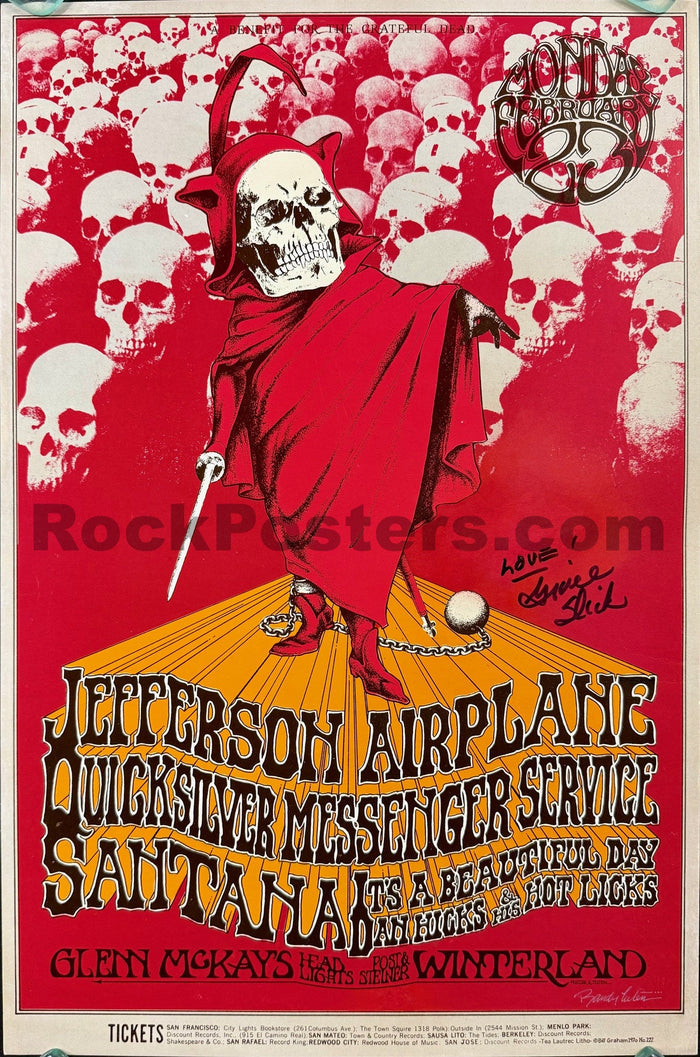 AUCTION - BG-222 - Jefferson Airplane - Grateful Dead Benefit - Grace Slick & Tuten SIGNED - 1970 Poster - Winterland - Excellent-5178204-3860469