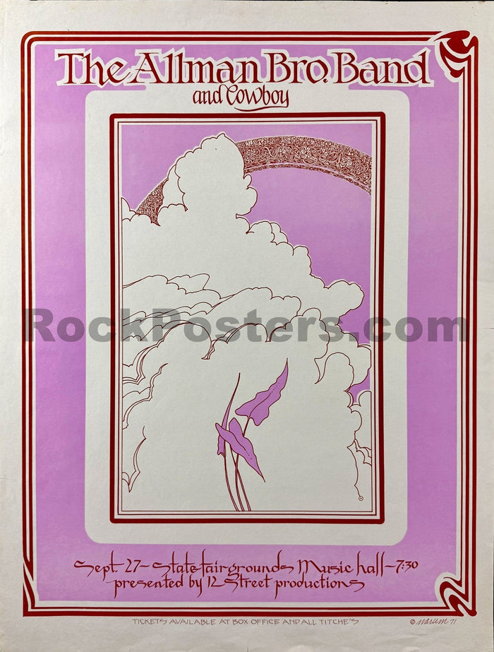 AUCTION - Allman Brothers - Duane Allman - Bill Narum - 1971 Poster - Dallas TX -  Excellent-5281959-3942753