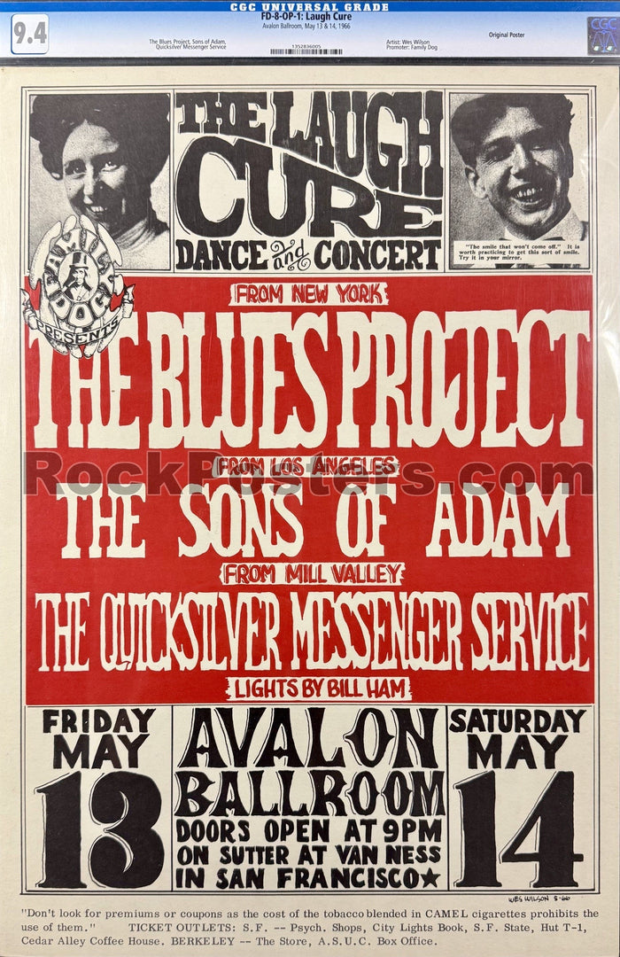 AUCTION - FD-8 - "Laugh Cure" - Blues Project - Wes Wilson - 1966  Poster - Avalon Ballroom - CGC Graded 9.4-5284271-3942757