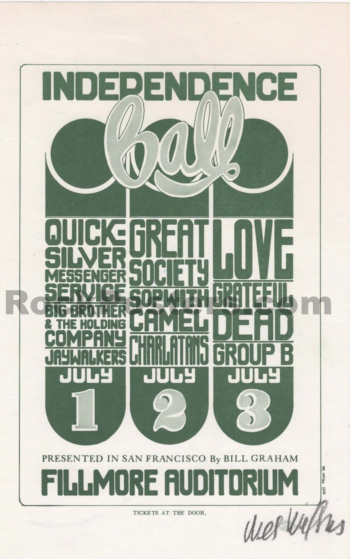 AUCTION - BG-14 - Grateful Dead - Wes Wilson Signed - 1966 Handbill - Fillmore Auditorium - Near Mint-5230646-3905832